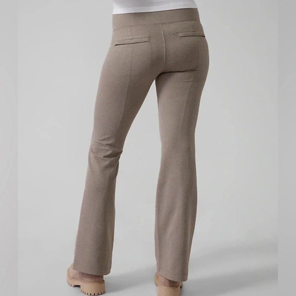 Athleta Delancey Herringbone Flare Pants Brown Tan High Rise Trousers Womens M - Picture 2 of 8